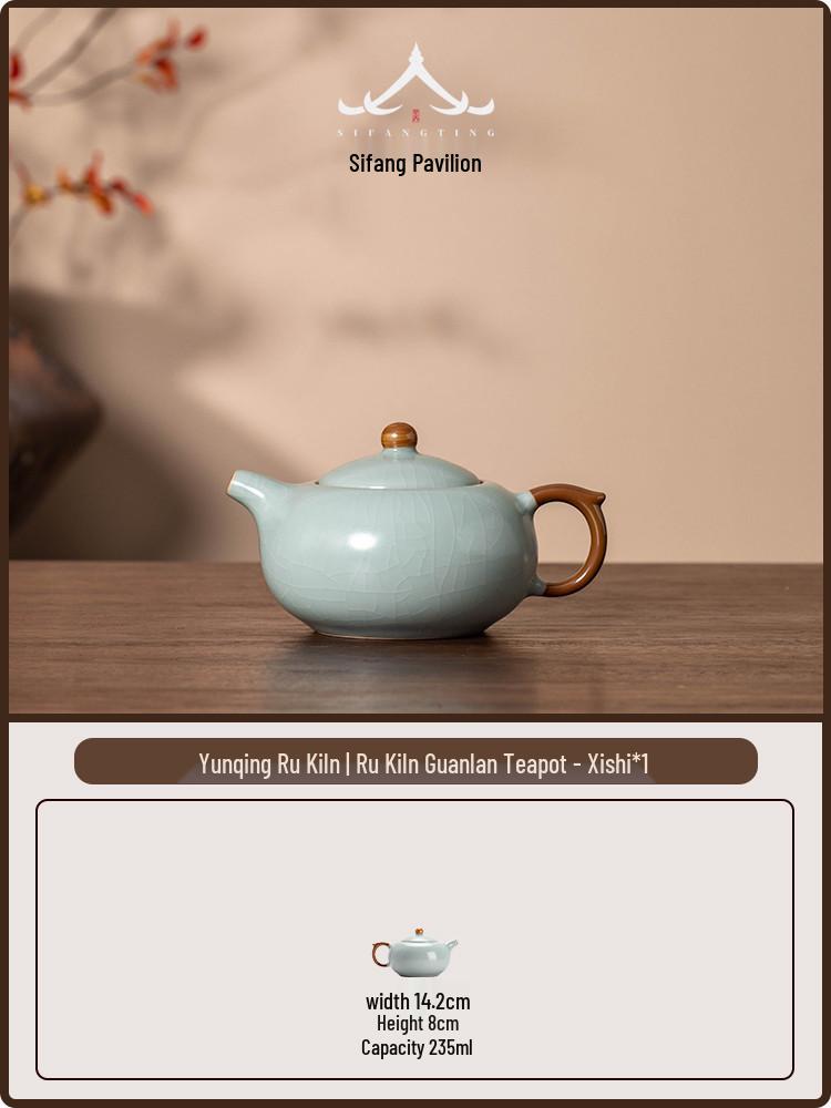 Handmade Sky Blue Ru Kiln Teapot Set – High-Grade Crackled Porcelain Kung Fu Tea Brewing Tool with Gift Box