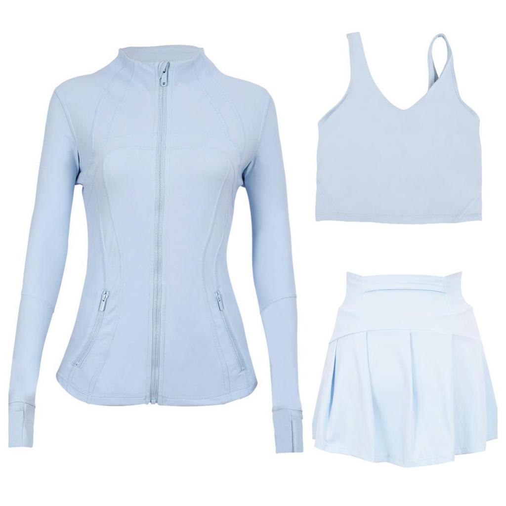 LULU Women's Activewear Set: Tennis Skirt, Stand-up Collar Jacket & Y-back Vest