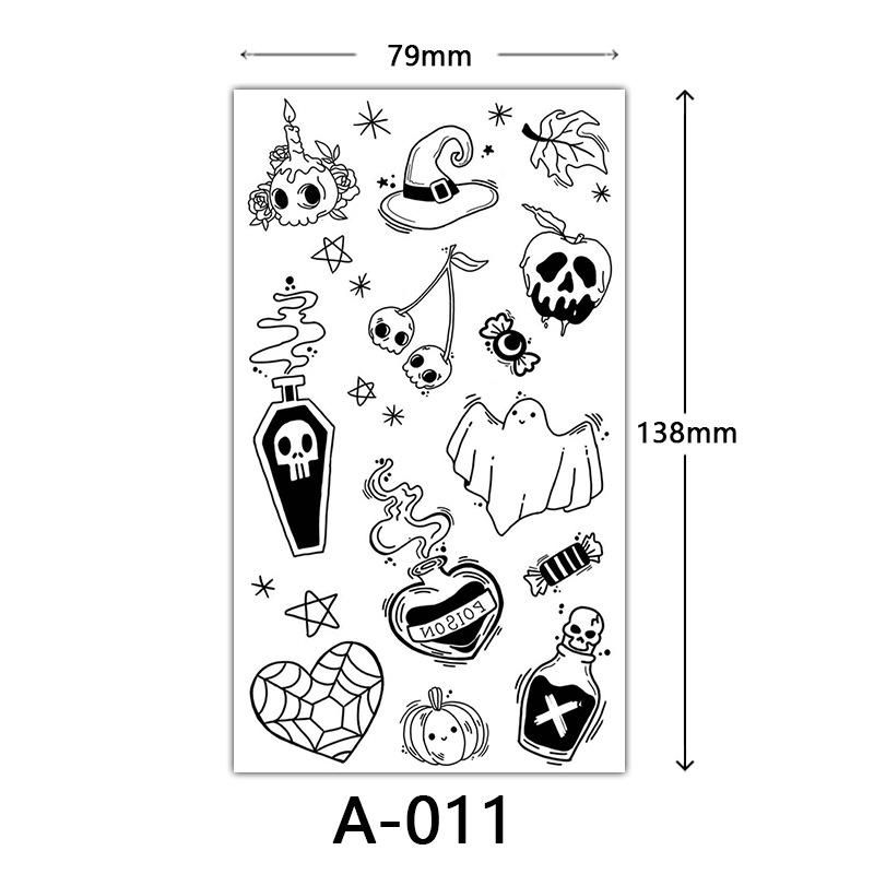 Halloween Tattoo Sticker, Skull Reaper Sickle, Black Bat Tombstone Pumpkin Tattoo