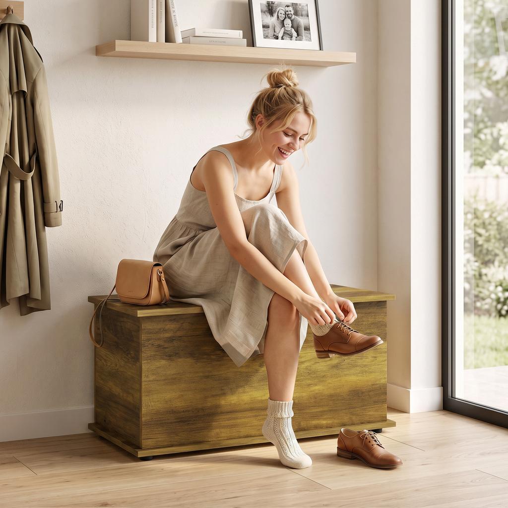 Storage Chest Large 102L Blanket Box 80 X 40 X 45cm, Brown