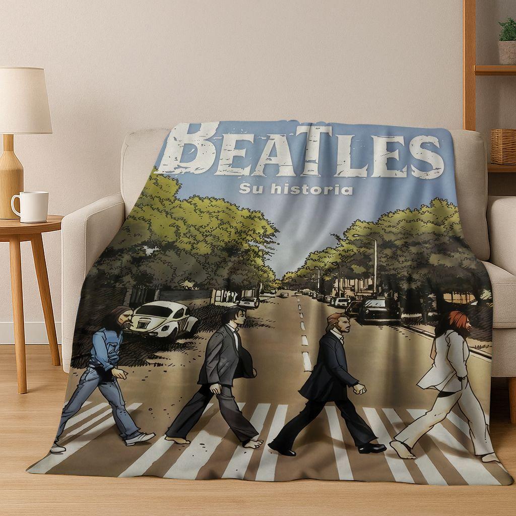 3D B-Beatles Rockband Stjärna Flanellfilt Mjuk Varm Pläd för Säng Sovrum Rum Vardagsrum Resa Camping Picknick Gåva