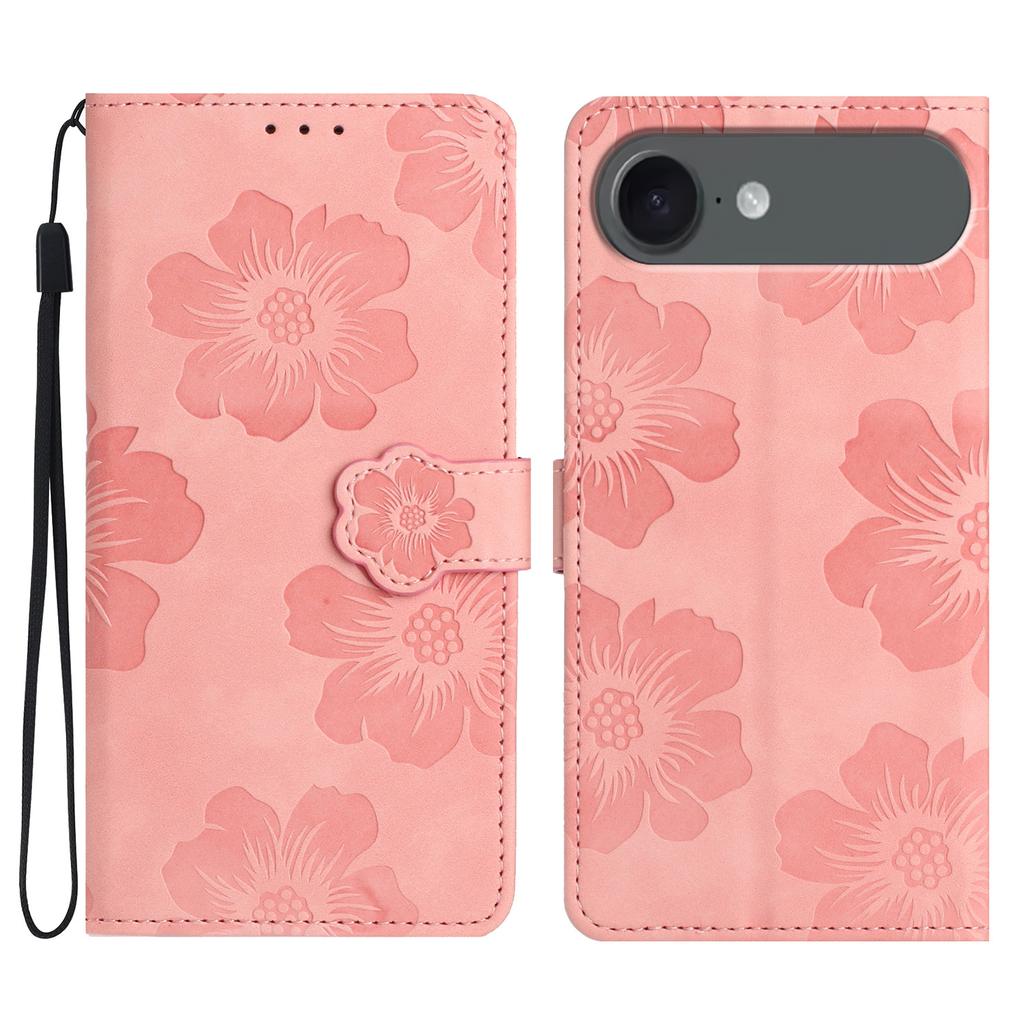 For iPhone 17 Air Case Flower Design Leather Wallet Phone Cover with Wrist Strap