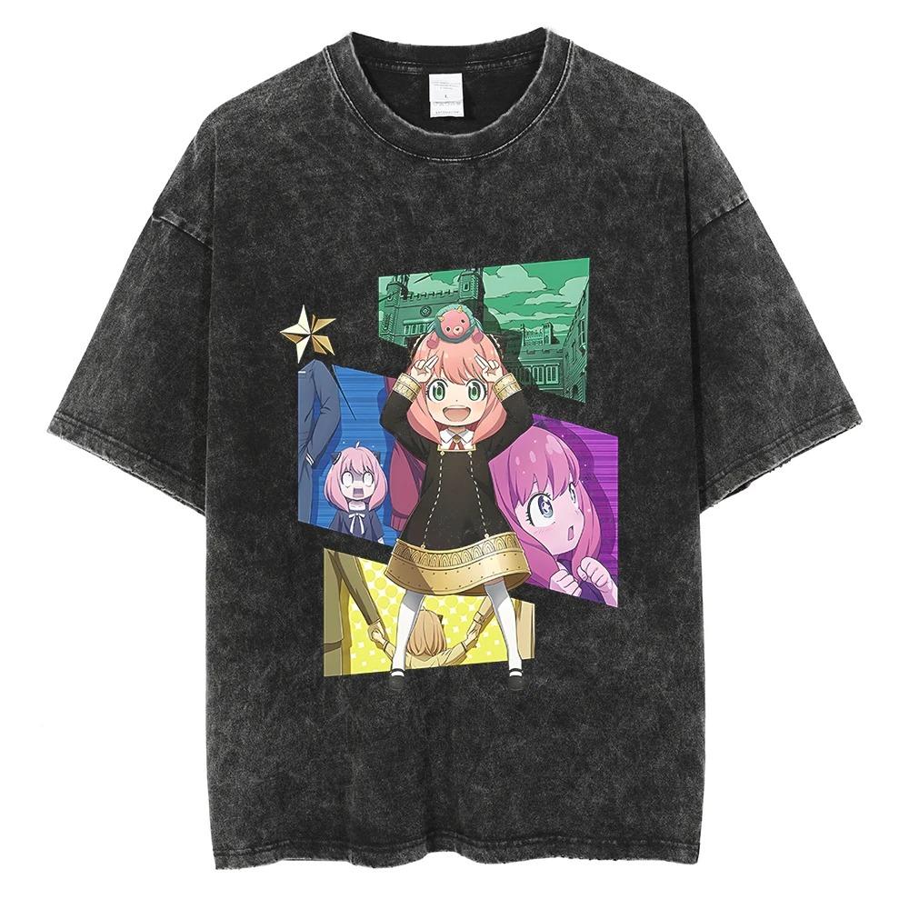 Spy x Family Anya Peeking Classic Scene Vintage Washed Anime T-Shirt, Unisex Cute Anime Fan Streetwear Tee, 100% Cotton Casual Short Sleeve Top