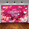 2D Romantic Mother's Day Backdrop Pink Heart and Flower Butterfly Decoration for Photo Booth