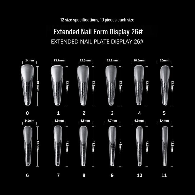 120-Piece Box of Crystal Extension Nail Mold Tips with Scale for Gel Nail Extensions, Model 26#
