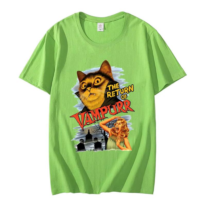 Funny Cat The Return of Vampurr Graphic T-shirt Men Women Cotton Short Sleeve Horror Halloween T Shirt Casual Clothing T-shirts