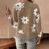 Flower Pattern Button Cardigan Coat Knit Sweater Women Autumn Winter Plush Warm Outerwear Korean Female Fashion Button Jacket