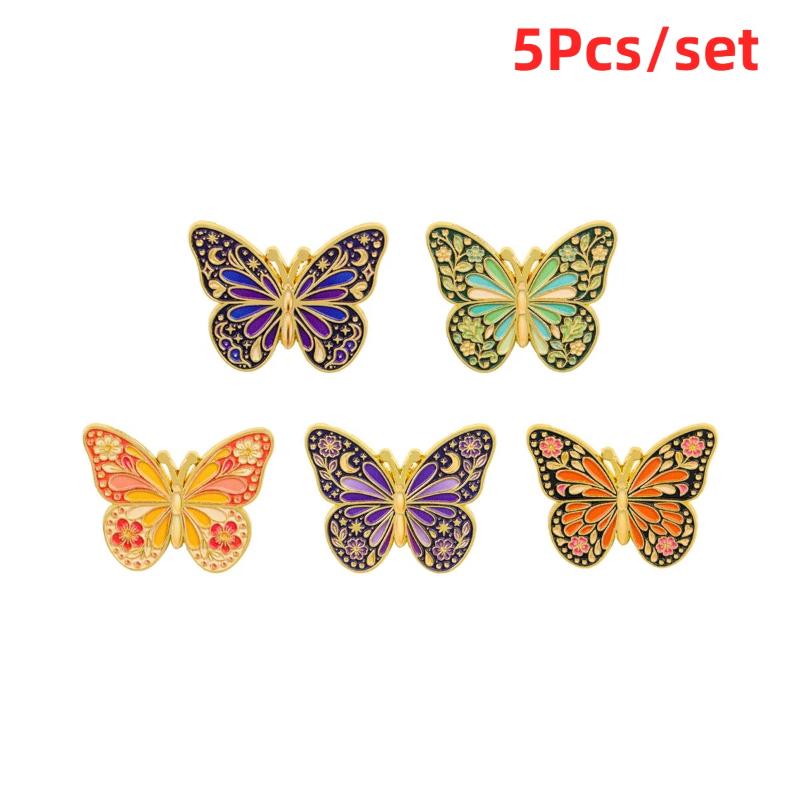 1/5Pcs Moon Star Pattern Brooch Vintage Floral Butterfly Enamel Pin Set For Coat Collar Lapel Pins Metal Badges Jewelry Gift