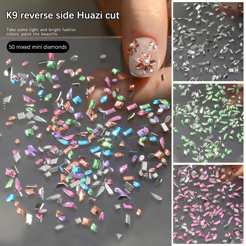 50Pcs Nail Mini Glass Charming Sparkling   Collection Mixed Color Luxury Manicure Decorations Accessories