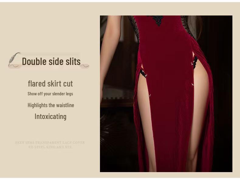 Desire Velvet Deep V Cheongsam Pajamas