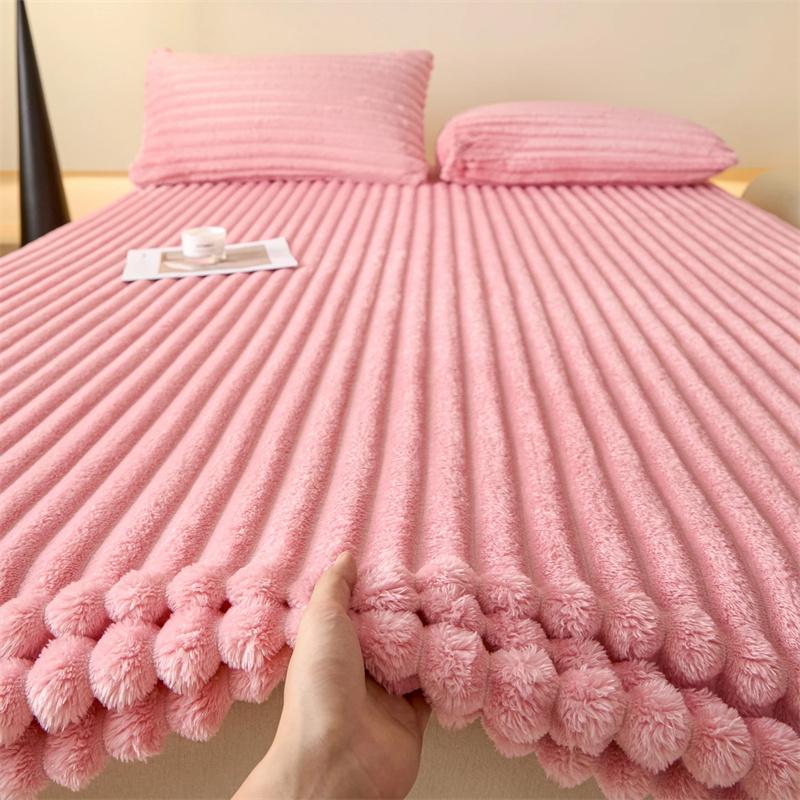 3PC Bedding Set Winter Warm Fur Plush Fitted Sheet Elastic Mattress Cover Fluffy Fleece Bed Linens Fluffy Plush Bed Sheet Thicken Mattress Protector