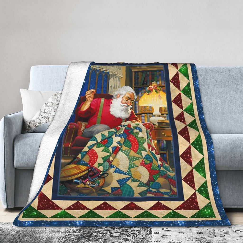 Red Christmas Pattern Blanket Flannel Textile Decor Multifunction Warm Throw Blankets for Sofa Car Plush Thin Quilt