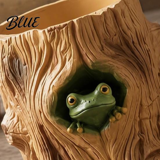Forest Style Desk Decor Frog Tree Storage Tube, 3D Printed Realistic Stump Container, Biodegradable Pla Organizer Functional Pen Holder for