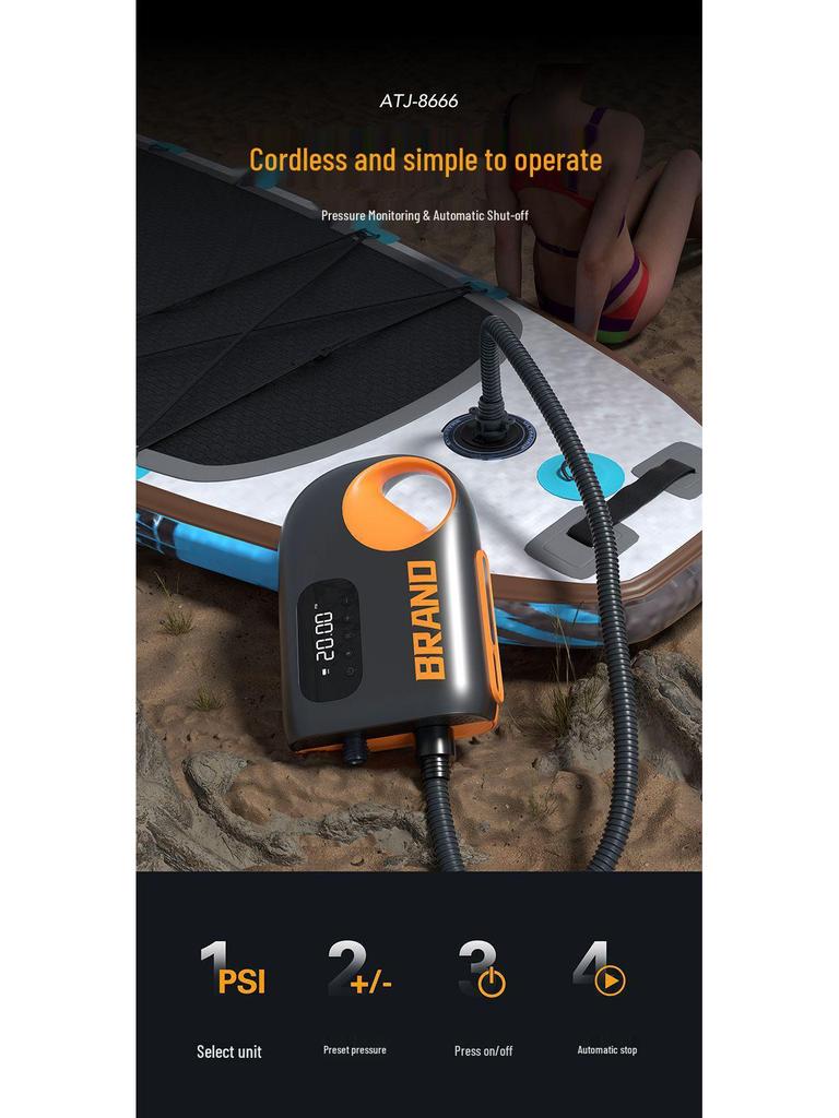 Bärbar elektrisk pump för bil, utomhus, uppblåsbar madrass, SUP, kajak