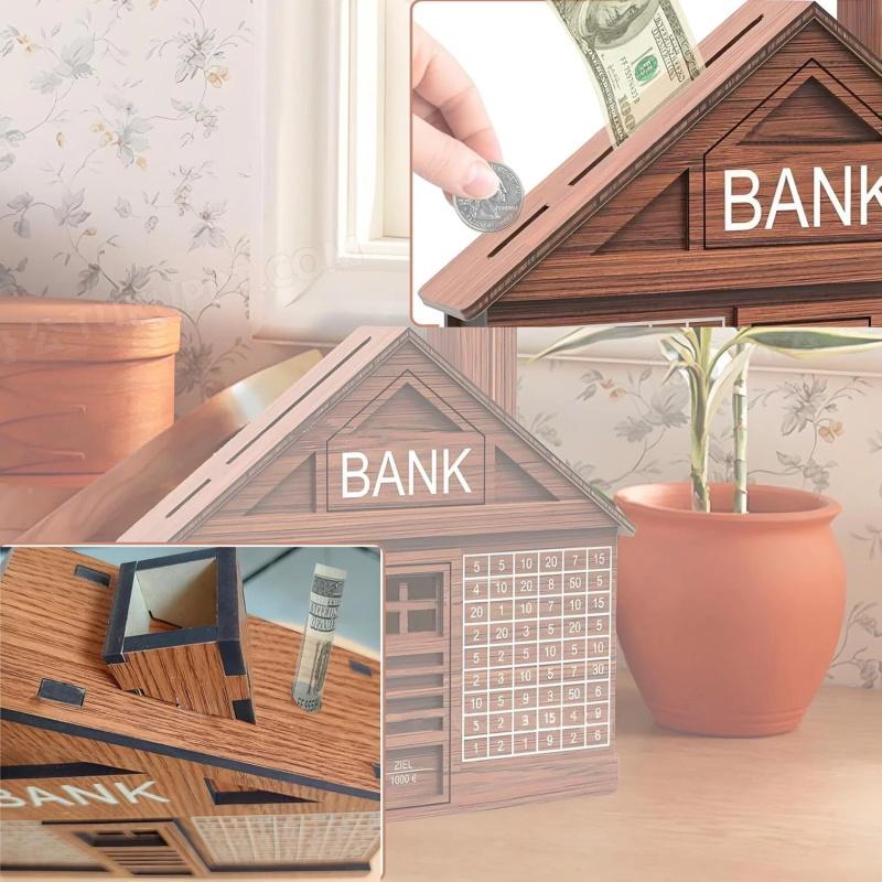 Wooden Money Bank With Counter Money Piggy Bank 10000 Saving Challenge Money Box
