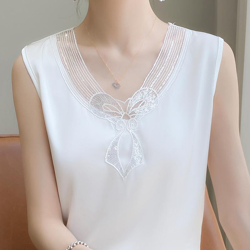 

Женская летняя майка-топ из смеси шелка тутового шелкопряда, 50% шёлка, дышащий, прохладный, 50% полиэстерового волокна, облегающая рубашка-низ XXL белый