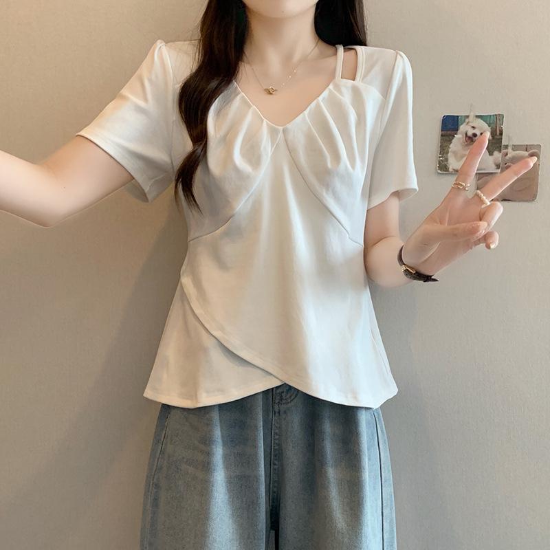 

2026 Summer Plus Size Women s Stylish Hollow Design Short Sleeve Top 4XL білий