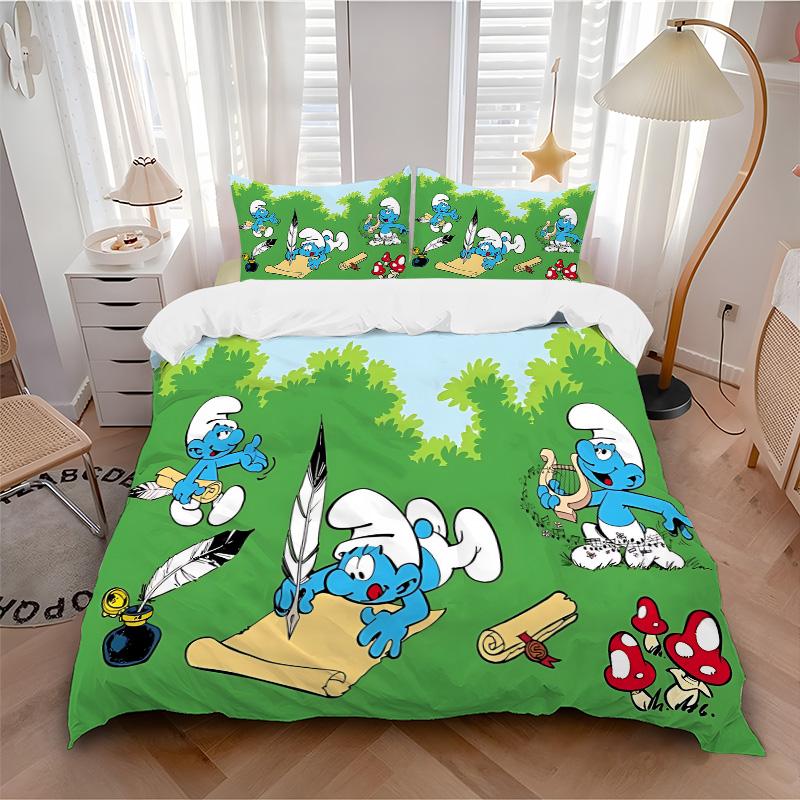 Smurfs Forest Print 3Pcs Bedding Setduvet Cover With 2 Bedropillowcase Home Birthday Gift