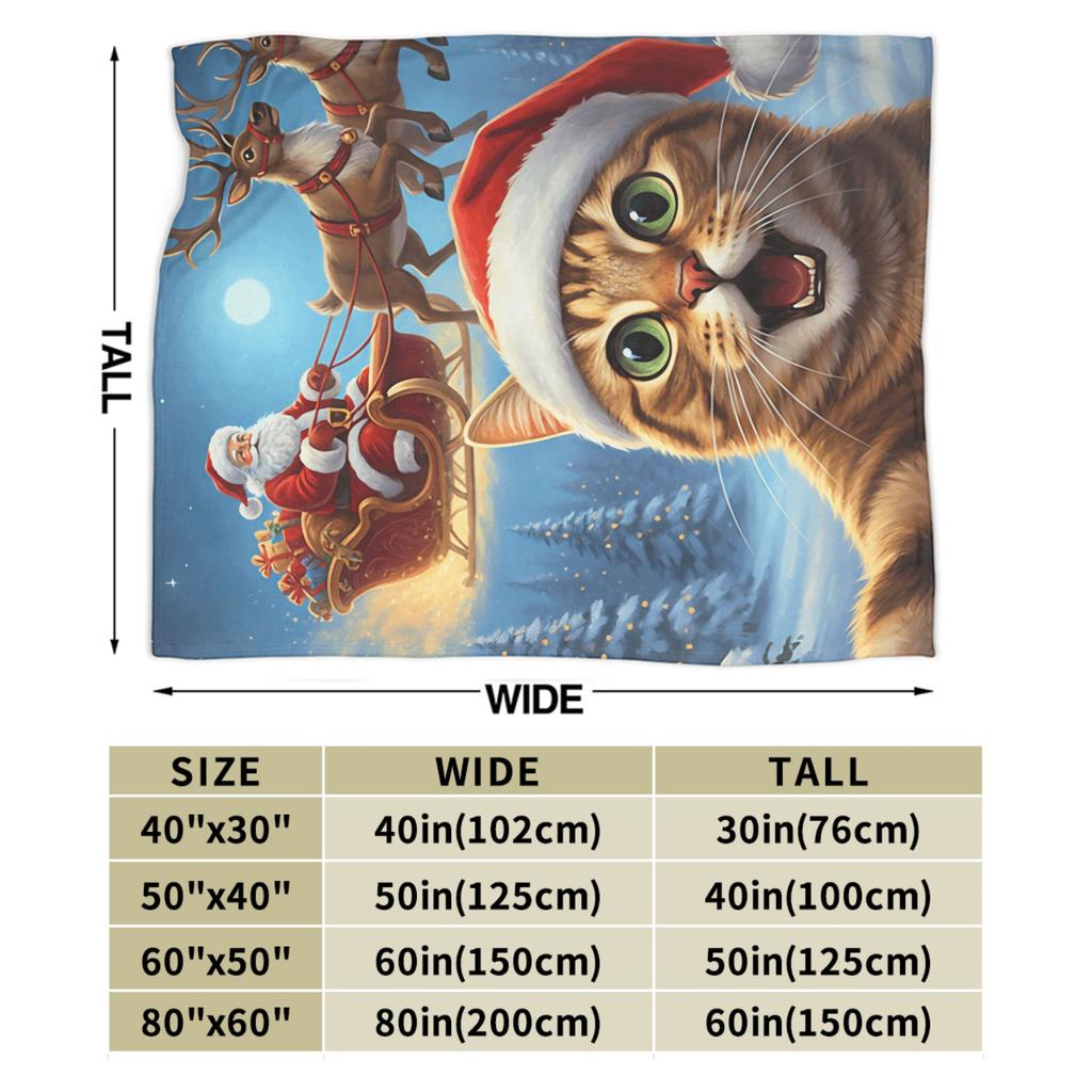 Cat Selfie with Santa Blanket  Warm Comfortable Plush Throw Blanket For Kids Adult Living Room Flannel Bedspread Bed Cover
