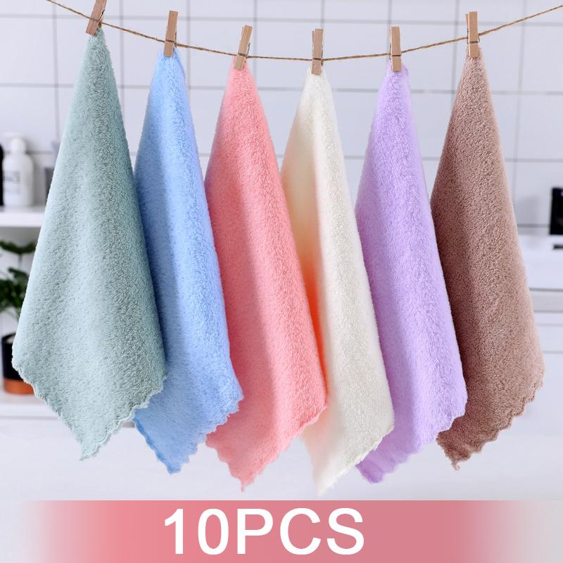 10 Stück Korallenvlies Schnelltrocknende Mikrofasertücher Reinigungstücher Gesichtstücher Quadratischer Waschlappen Weiches Saugfähiges Handtuch