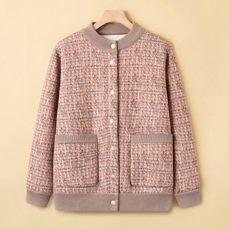 Grandma Winter Sweater Female Middle-aged and Elderly People In Autumn and Winter Plus Velvet Padded Sweater Mother Coat Old Lady Coat.