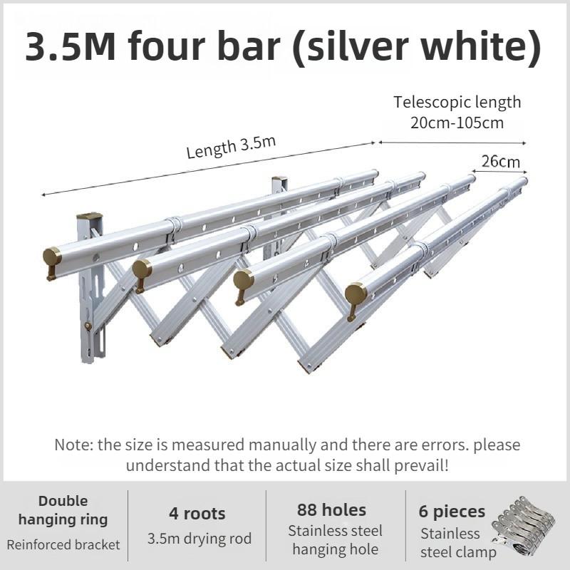 Balcony Retractable Laundry Rack Aluminum Alloy Thickened Laundry Drying Rack Outdoor Push-pull Flodable Clothes Rod