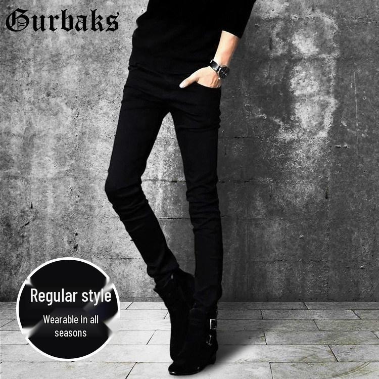 GURBAKS Мужские черные джинсы скинни облегающего кроя – Эластичные повседневные модные длинные брюки