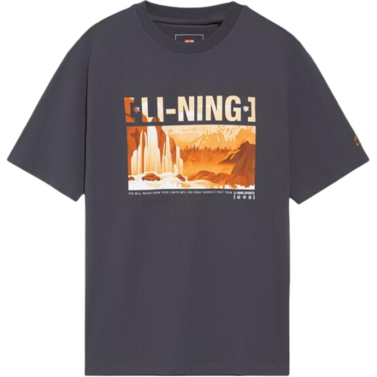Li Ning T Shirts Men s Gray Crew Neck Straight Fit AHSS149-2 S