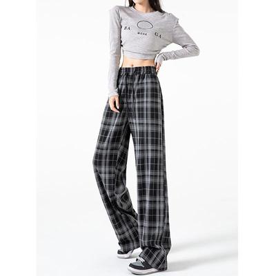 JAYSCE Women's Summer Fashion Checkered Trousers Loose Shibuya Style Casual Pants Simple and Comfortable Home Pants