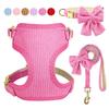 Cute Bowknot Dog Harness Leash Set Adjustable Breathable Fashion Printed Pet Vest for Small Medium Dogs Cats Outdoor Walking