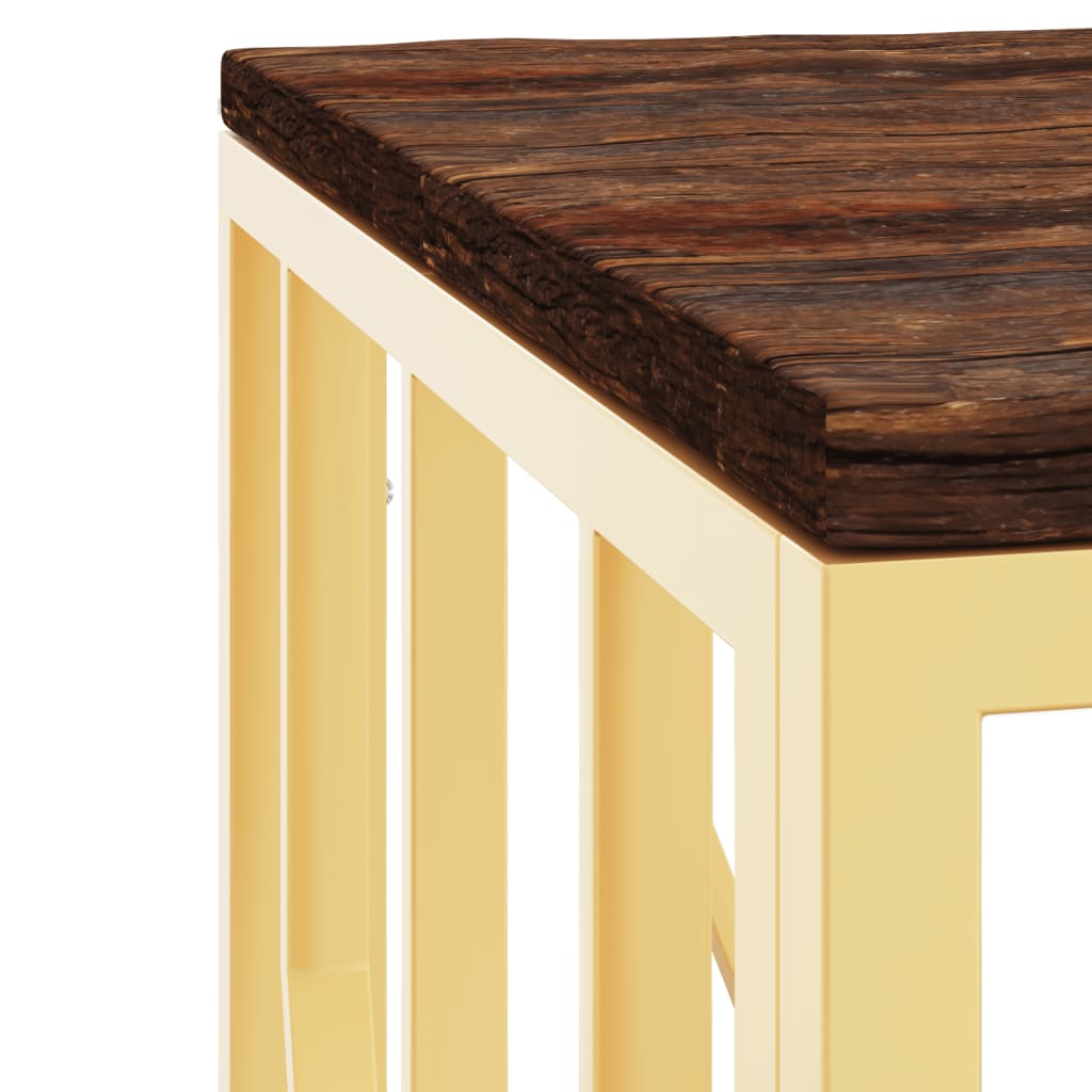  Coffee Table, Gold, Stainless Steel and Solid Reclaimed Wood