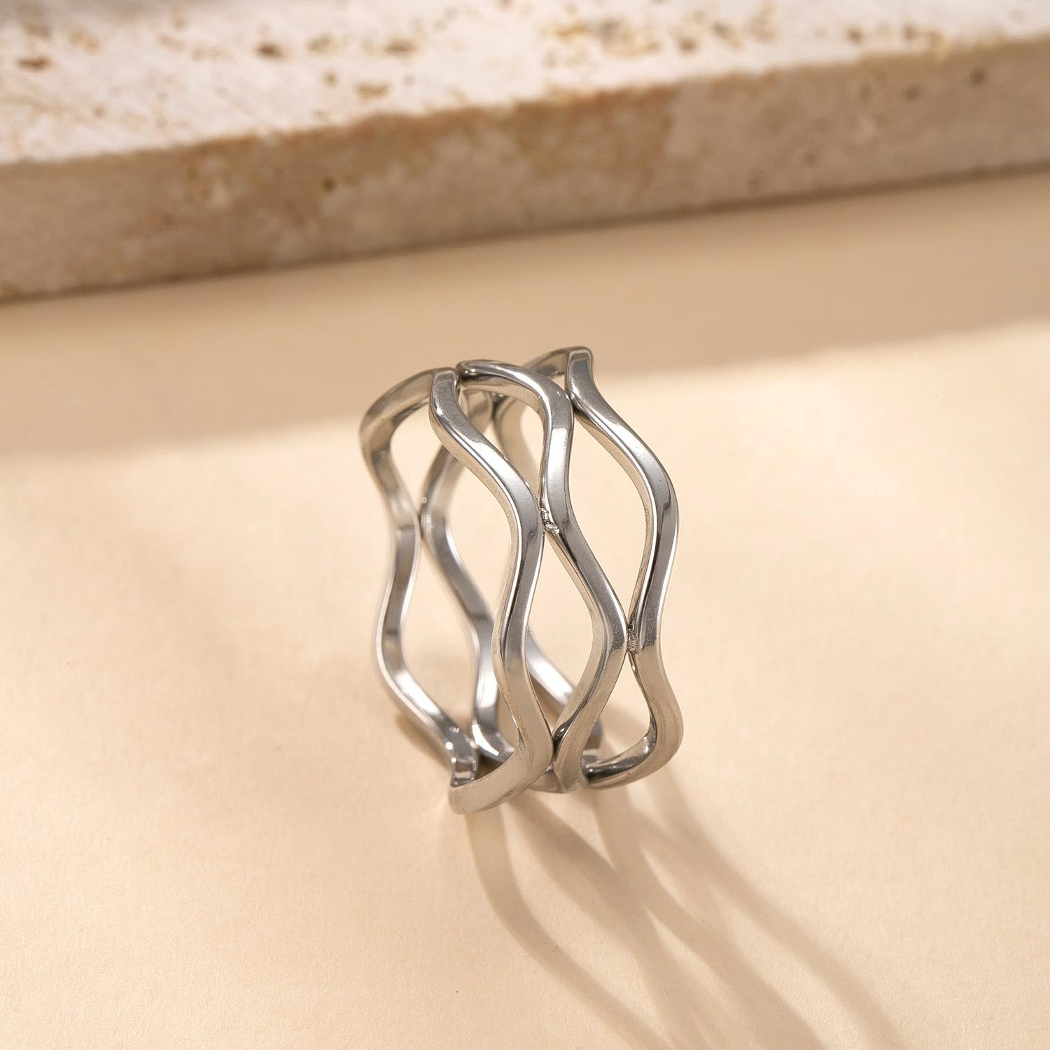 

Irregular Waves Ring Stainless Steel Gold Color Women Trendy Rings Geometric Zircon Birthday Gift Wholesale 6