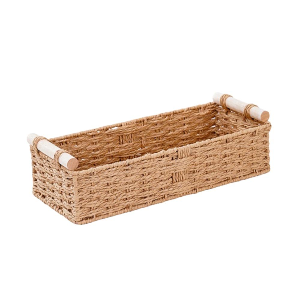 Handwoven Braided Toilet Paper Basket Wood Handle Sundry Storage Basket Snack