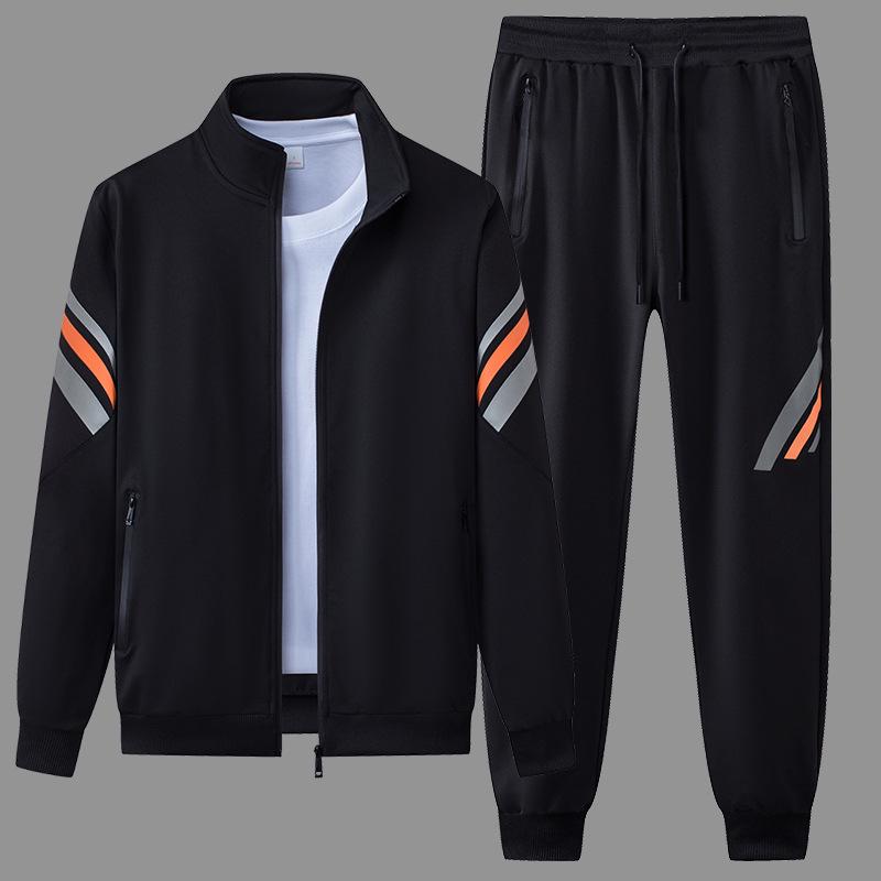 Men s Versatile Spring & Autumn Jogger Set - Cardigan Jacket & Striped Pants 2XL