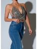 European & American Fashion Rhinestone Chain Strap Deep V Backless Crop Top