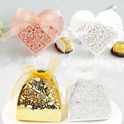 50Pcs Wedding Candy Gift Paper Box Love Herat Laser Hollow Favors Boxes with Ribbon for Wedding Birthday Baby Shower Party Decor