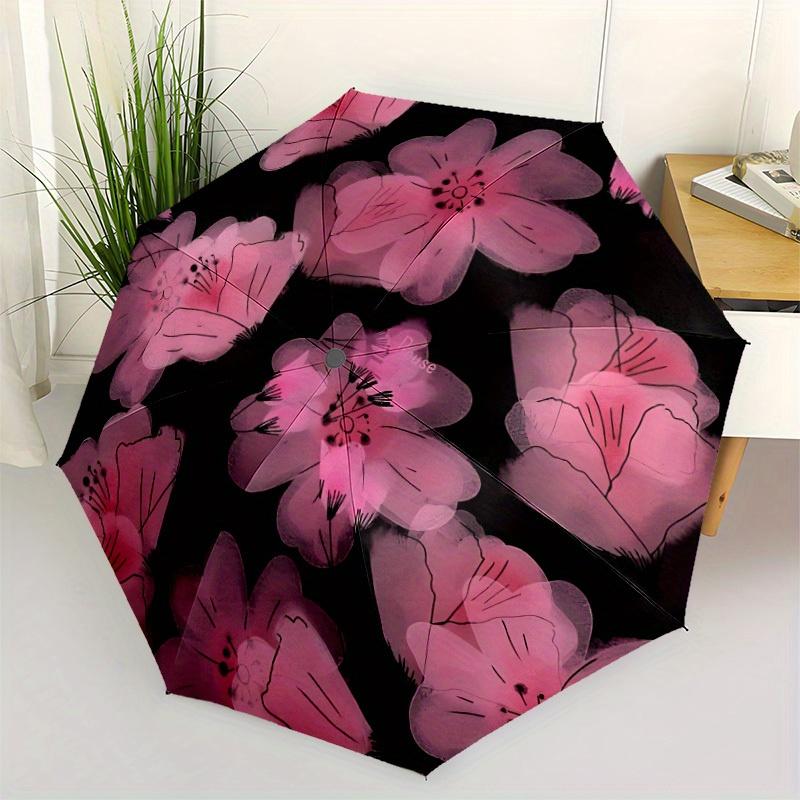 1pc Automatic Open/Close Umbrella with Floral Pattern - Compact Folding Parasol, Sturdy 8-Rib Shaft, Windproof & High Quality