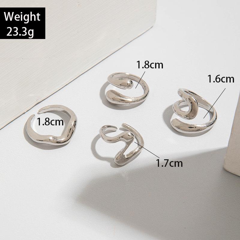 4Pcs/Set Fashion Silver Color Irregular Geometric Open Rings For Women Men Punk Metal Adjustable Knuckle Joint Ring Jewelry Gift