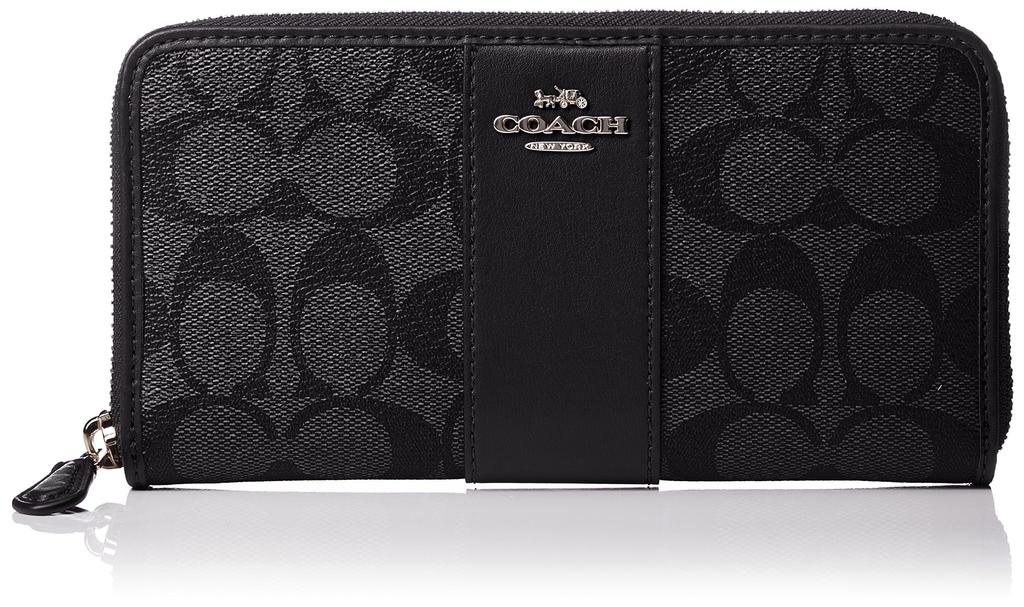 Coach F54630 Signature Long Black Lightweight Faux Leather Wallet, Women's, Smoke/Black, Wallet, F54630-1 [Used]