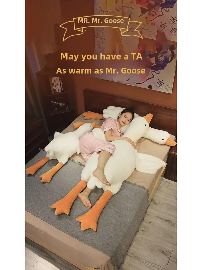 Big White Goose Plush Toy - Cute Sleep Pillow for Girls