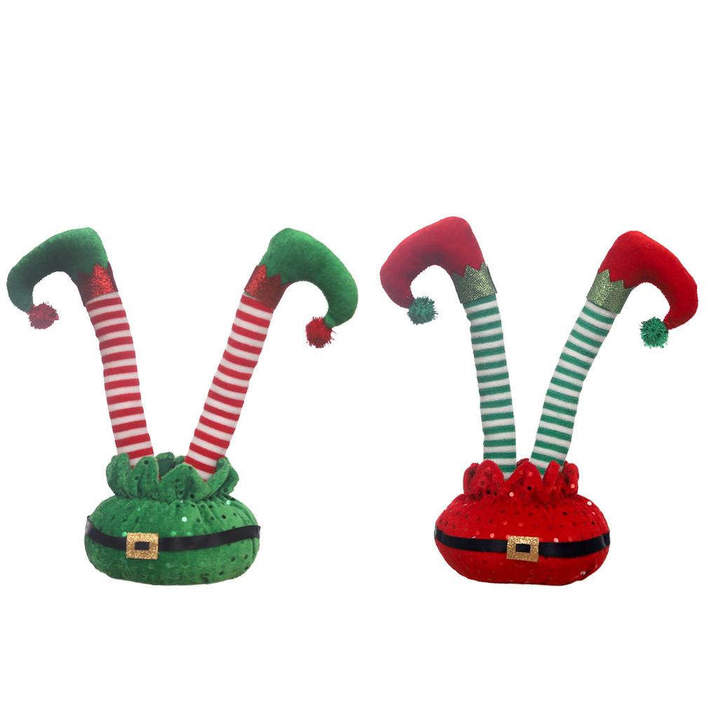 Charming Christmas Decoration Elf Feet Figurine In Red And White Striped Design
