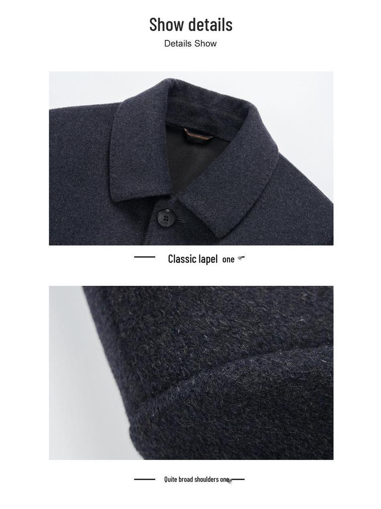 Brand Men's Double-Faced Wool Overcoat - Autumn/Winter 2025, No-Iron Lapel, Business Casual for Middle-Aged Dads