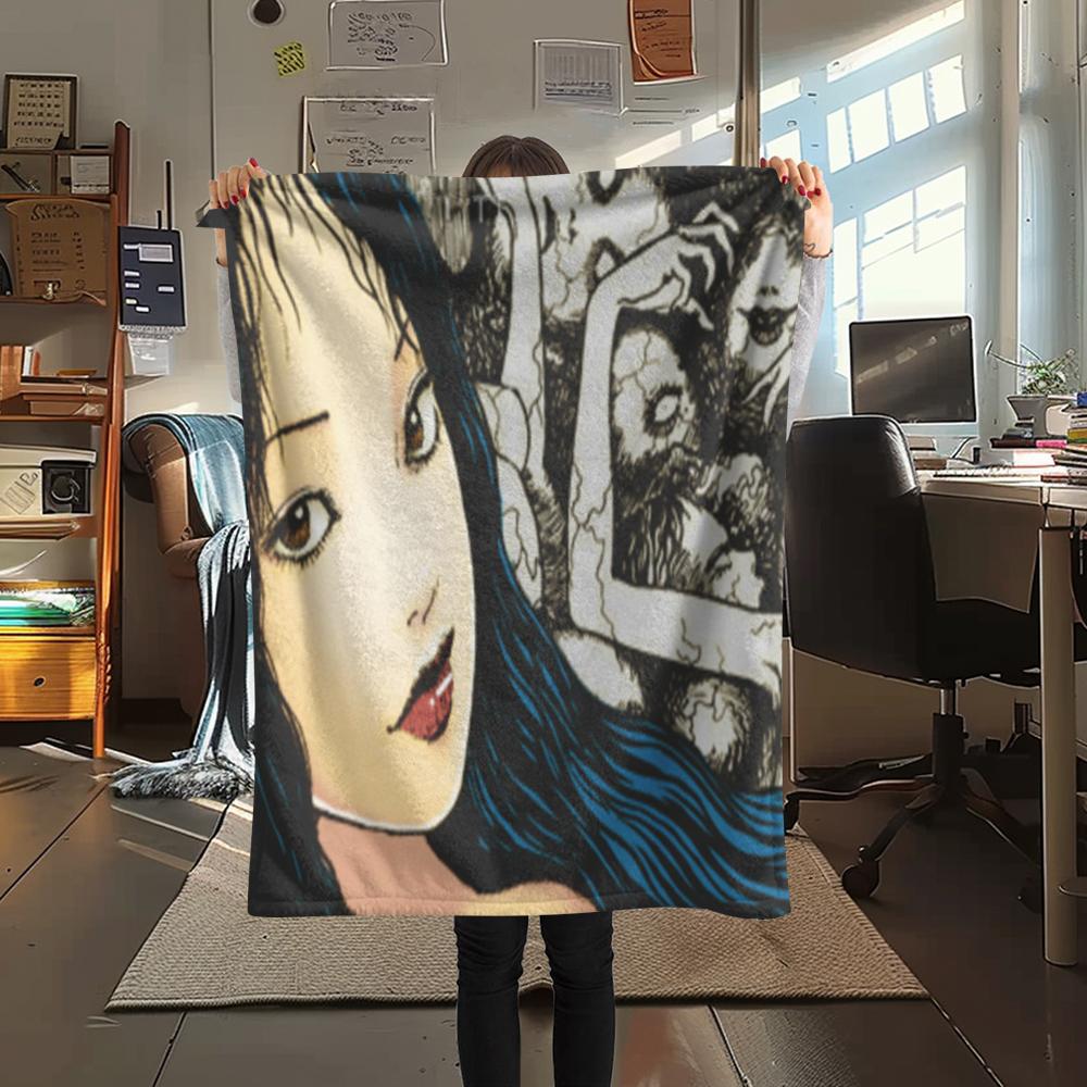 1PC Tomie Print Flannel Blanket, High quality Comfortable for All Seasons, Home Decor, Warmth and Comfort, Perfect for Christmas Gifts