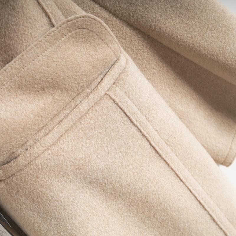Maslan Autumn/Winter Versatile Solid Color Double Breasted Lapel Loose Slimming Mid Length Woolen Jacket