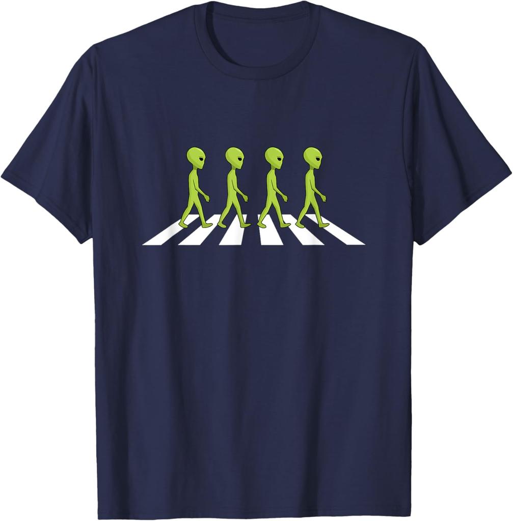 Alien Abbey Road Crossing Parody Graphic Tee Cool Funny Cotton T-Shirt Trip
