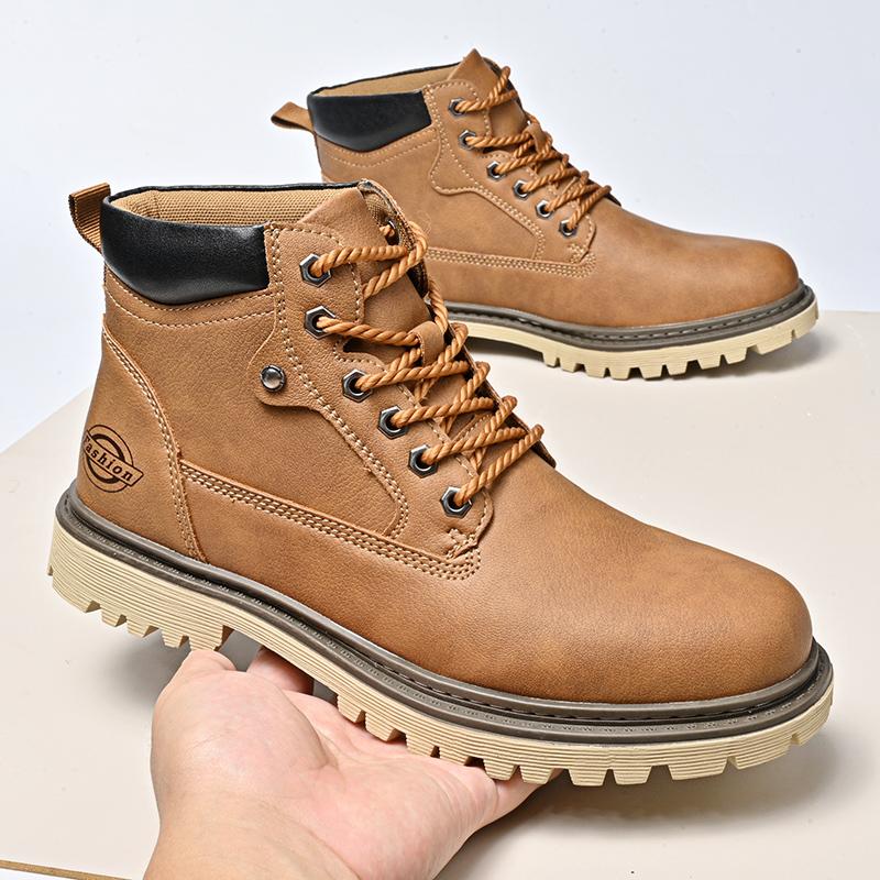 New Leather Men's Boots Autumn Winter Men Work Boots Outdoor Non-slip Ankle Boots Fashion High-Top Men's Shoes Hombres Botas