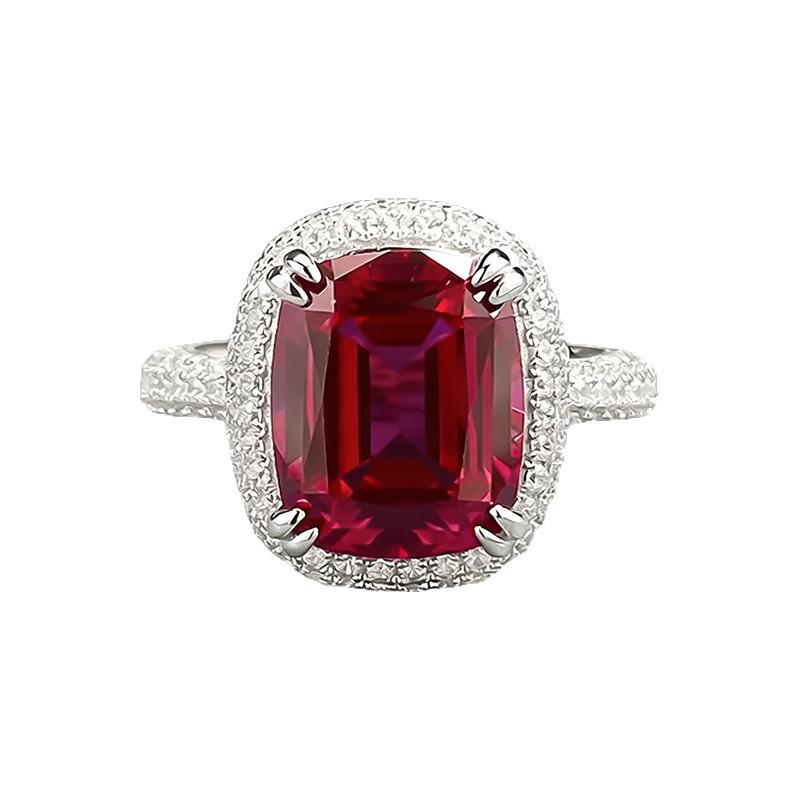 Xian Can Jewelry S925 Silver 9x11mm Pigeon Blood Red Pave Ring, European & American Style, Xiaohongshu Live.