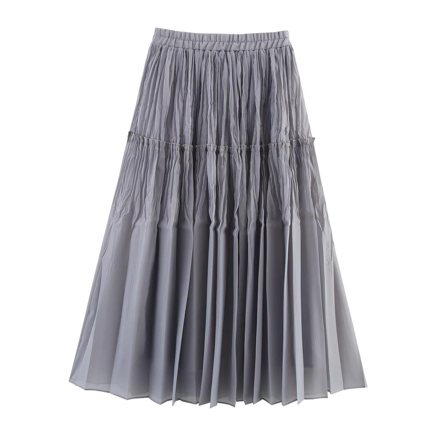 

Весна 2025 Женская юбка миди из стеклянной пряжи с оборками в европейском и американском стиле One Size серый