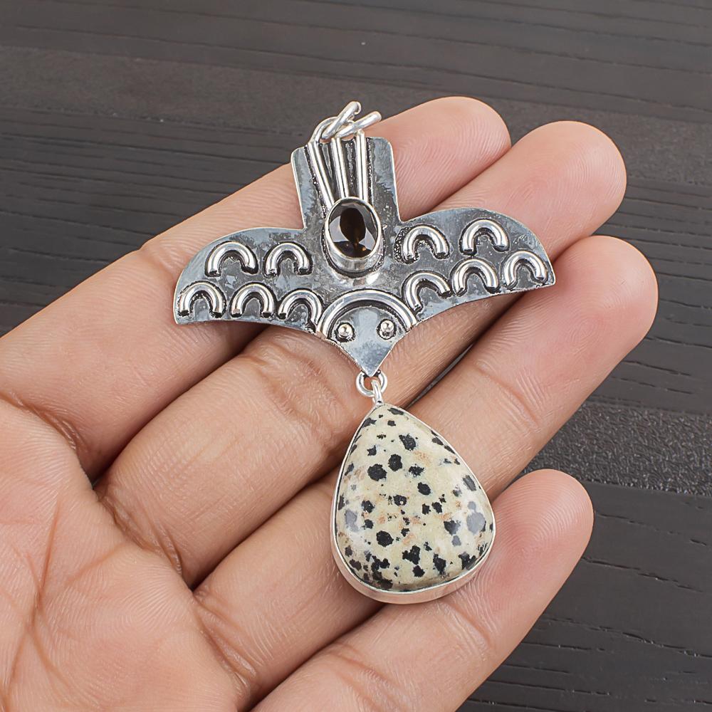 Натуральный Далматинский Яшма Драгоценный Камень 925 Стерлинговое Серебро Украшения Кулон 2.44  AJP-2355