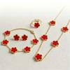 18K Gold Plated Stainless Steel 5 Leaf Clover Necklace Bracelet Earrings Ring 4pcs Jewelry Set for Women Lucky Gift